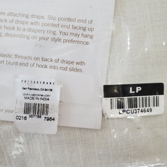 Pottery Barn Emery Drape Grommet Curtain Blackout Curtain 50" x 84" White - Picture 7 of 7